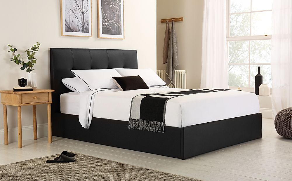 Caversham King Size Ottoman Bed, Black Classic Faux Leather