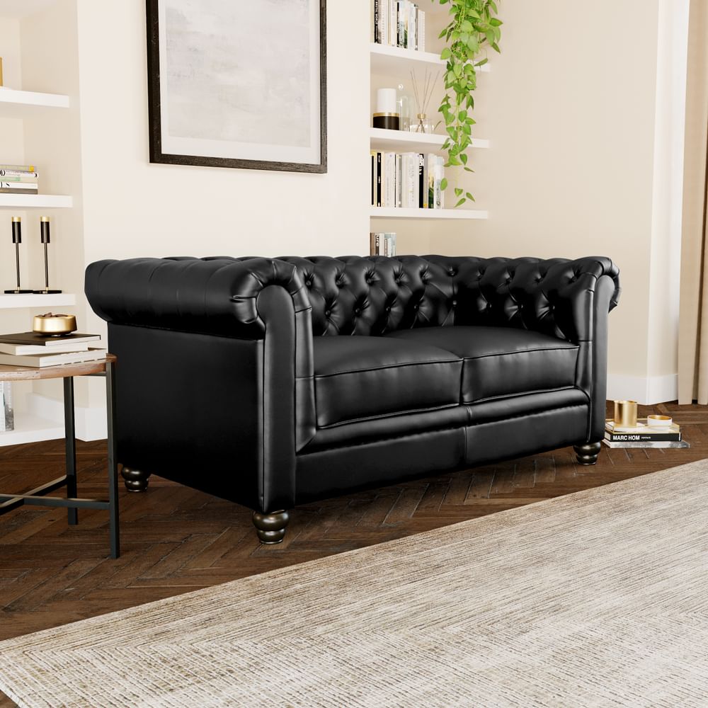 warmte schommel wijsvinger Hampton Black 2 Seater Chesterfield Sofa | Furniture And Choice