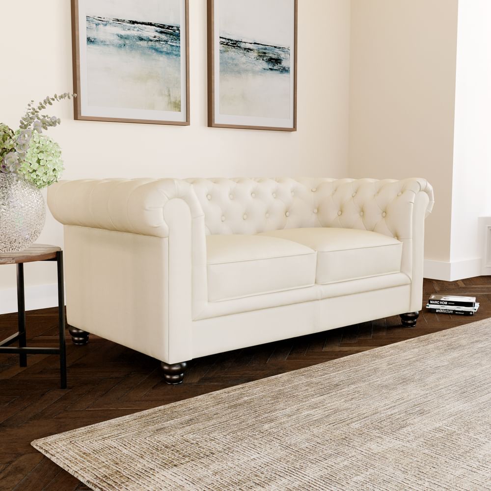 Hampton 2 Seater Chesterfield Sofa, Ivory Classic Faux Leather Only £ ...