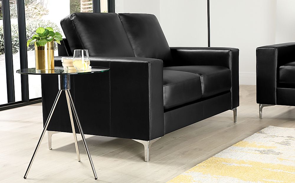 Baltimore Black Leather 2 Seater Sofa, Grey Leather Sofa And 2 Chairs Together