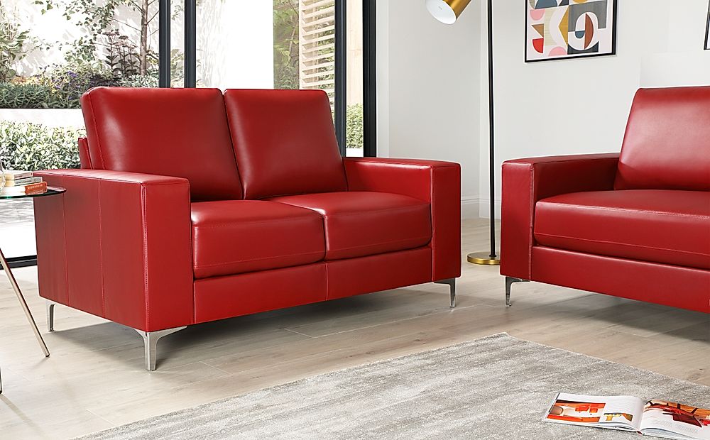 Baltimore Red Leather 2 Seater Sofa, 2 Seater Red Sofa Bed