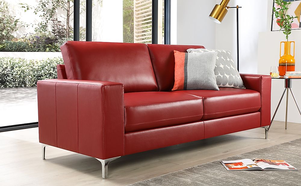 Baltimore Red Leather 3 Seater Sofa, Red Sofa Leather