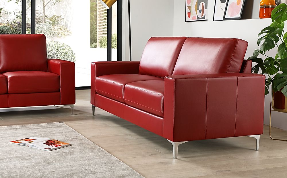 Baltimore Red Leather 3 Seater Sofa, Red Leather Sofa Living Room Ideas