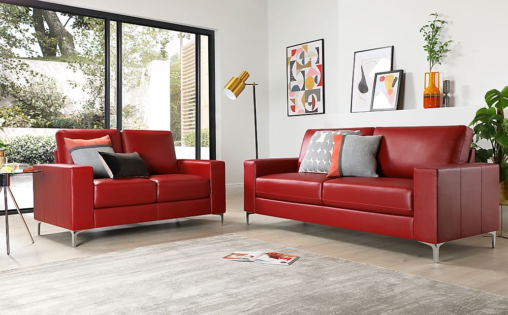 Baltimore Red Leather 3 2 Seater Sofa, Crimson Leather Sofa