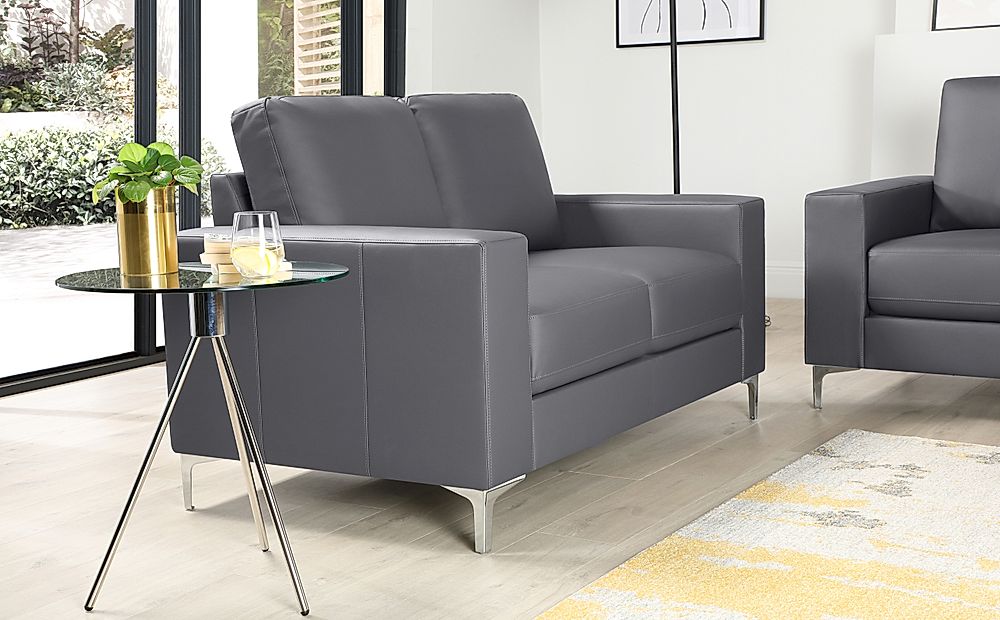 Baltimore Grey Leather 2 Seater Sofa, Grey Leather Sofa And 2 Chairs Together