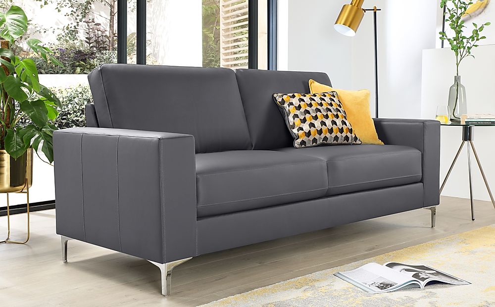 Baltimore 3 Seater Sofa, Grey Classic Faux Leather