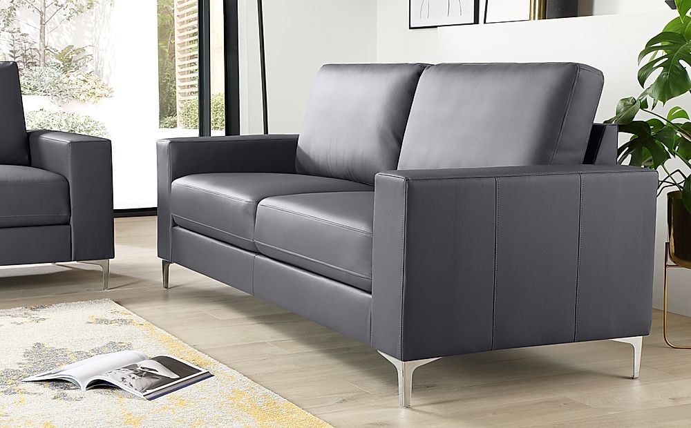 Baltimore Grey Leather 3 Seater Sofa, Gray Faux Leather Sofa Set Uk