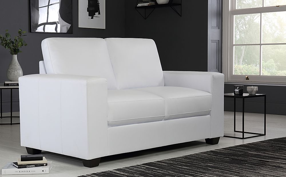 Mission White Leather 2 Seater Sofa, White Real Leather Sofa Bed