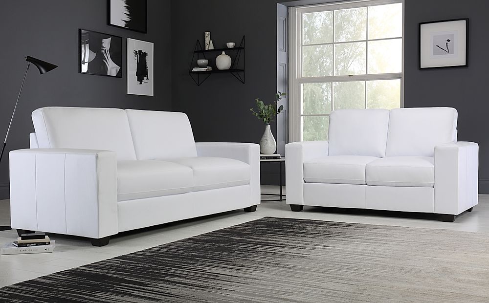 Mission White Leather 3 2 Seater Sofa, Leather White Couch