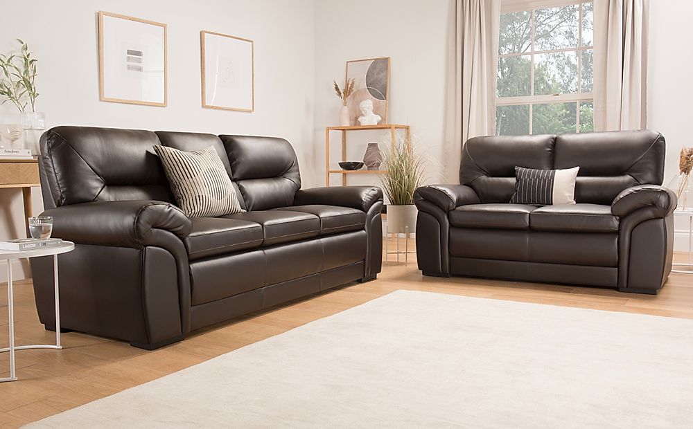 Bromley 3+2 Seater Sofa Set, Brown Classic Faux Leather