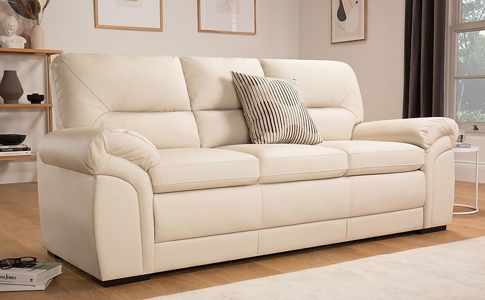 Bromley 3 Seater Sofa, Ivory Classic Faux Leather