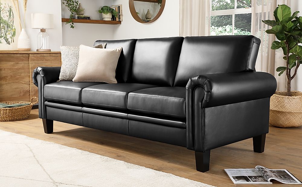 black leather three seater sofa