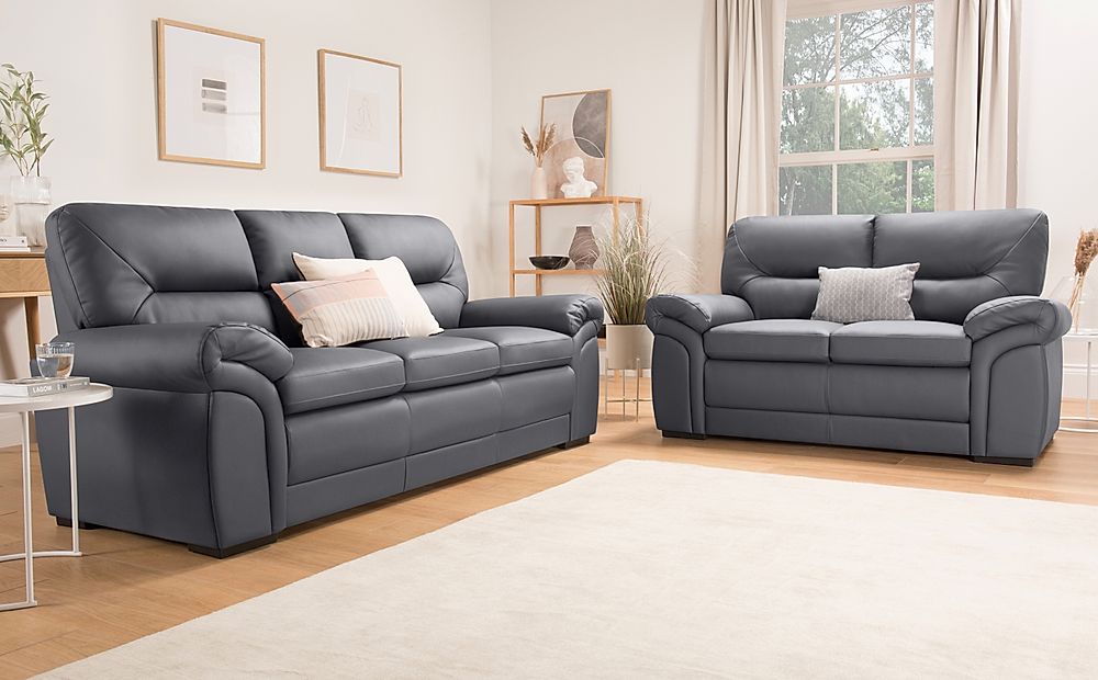 Bromley Grey Leather 3 2 Seater Sofa, Grey Leather Sofa Set