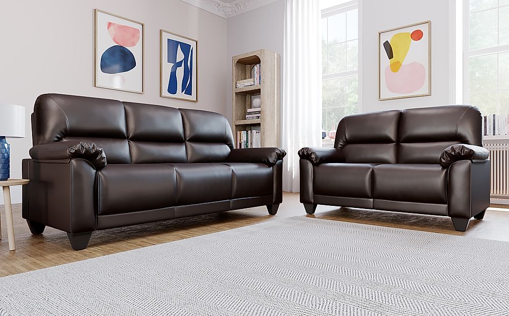 Kenton Small 3+2 Seater Sofa Set, Brown Classic Faux Leather