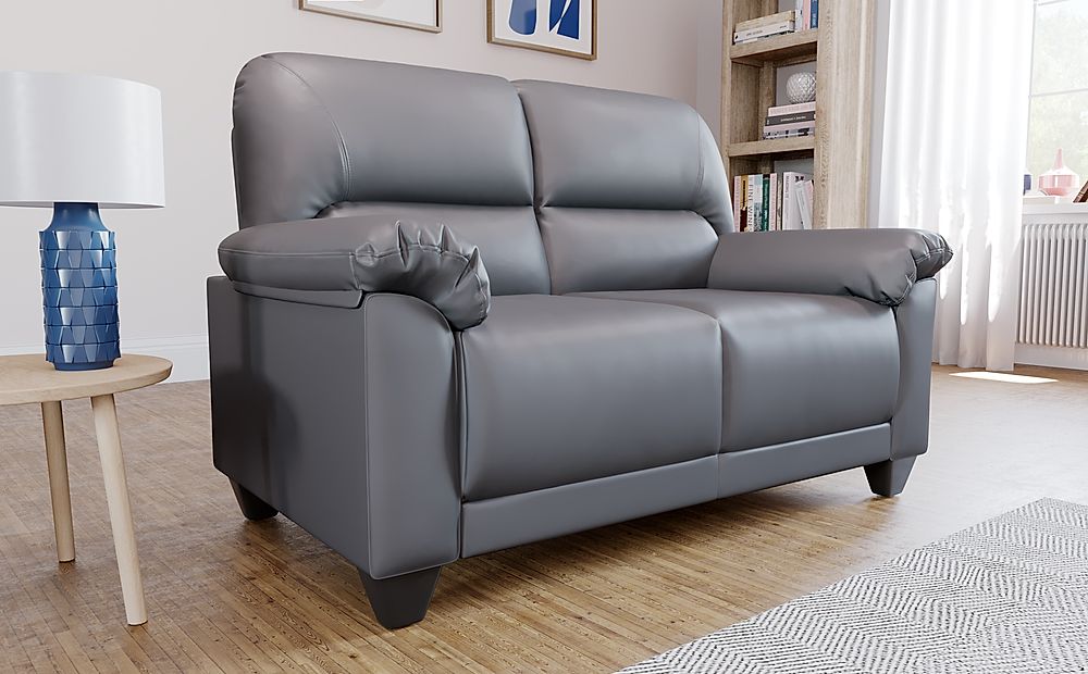 Kenton Small 2 Seater Sofa, Grey Classic Faux Leather