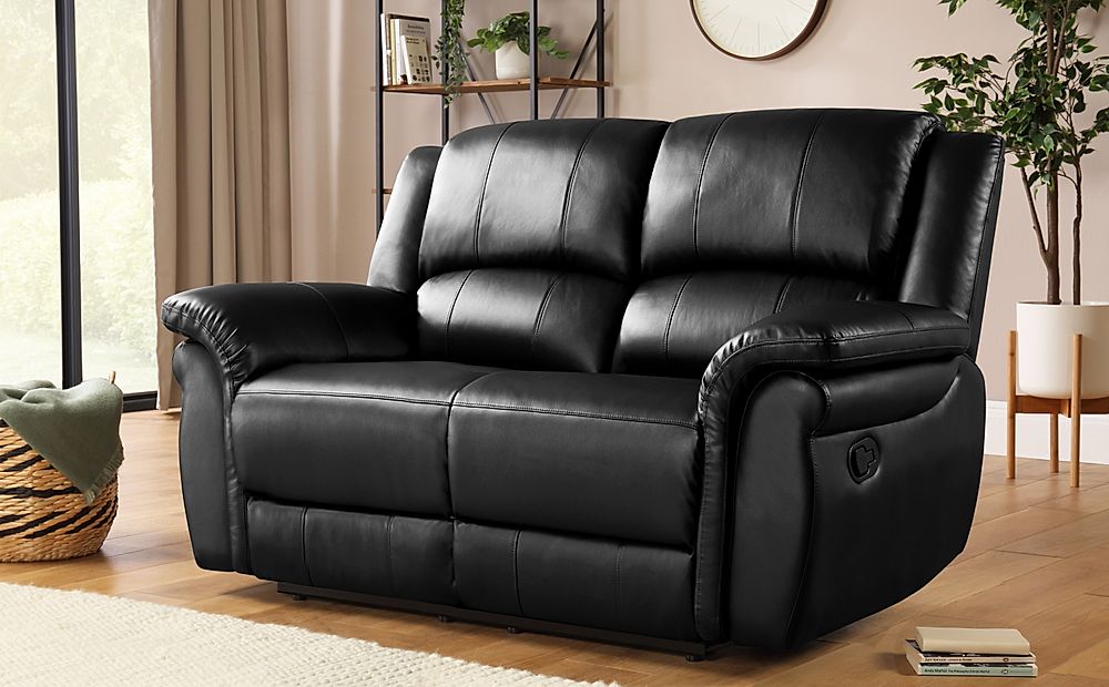 Lombard Black Leather 2 Seater Recliner Sofa Furniture