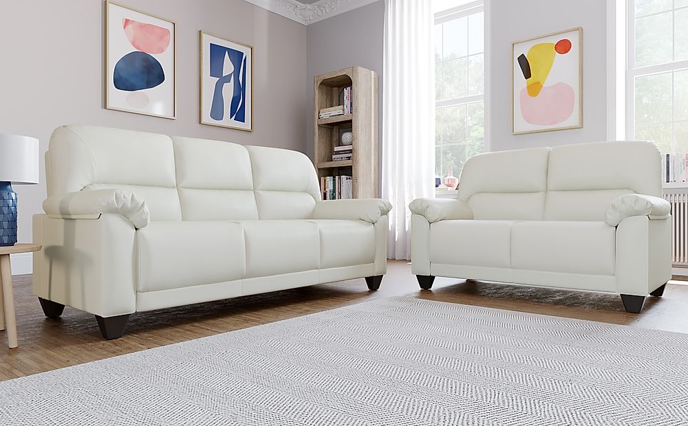 Kenton Small 3+2 Seater Sofa Set, Ivory Classic Faux Leather