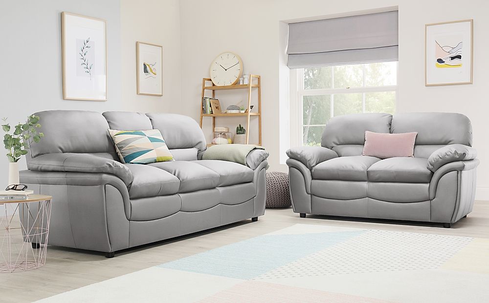 Rochester Light Grey Leather 3 2 Seater, Light Gray Leather Sofa Set