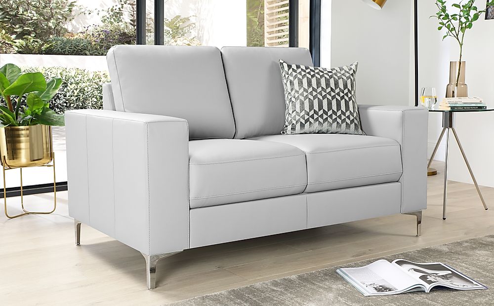 Baltimore Light Grey Leather 2 Seater, Pale Grey Leather Sofa