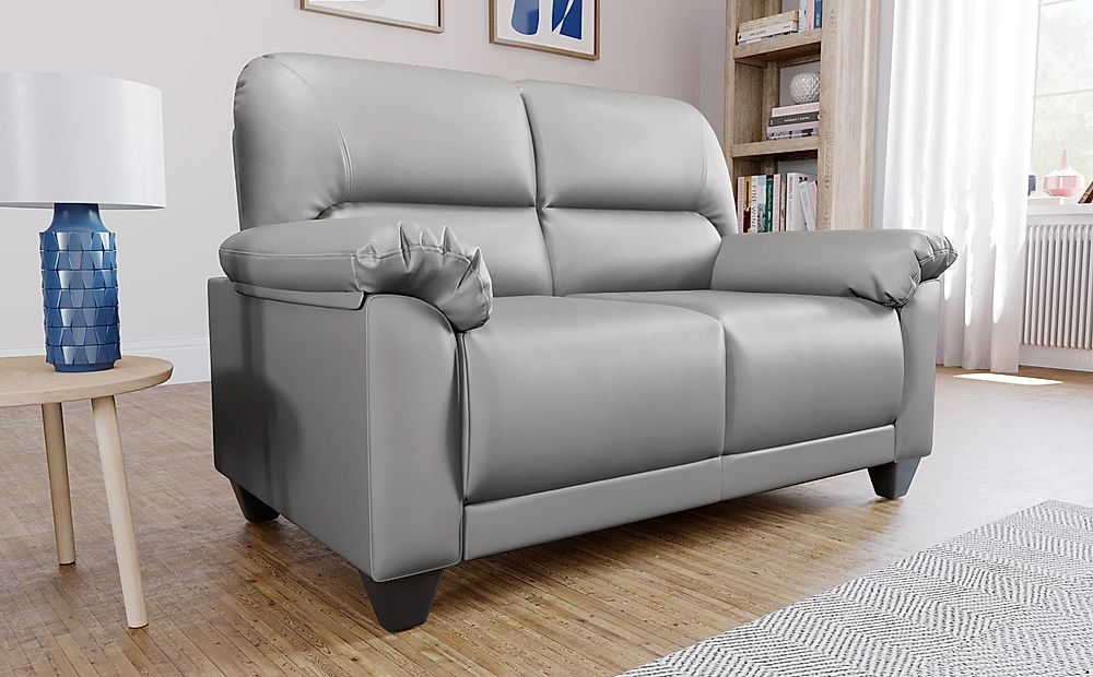 Kenton Small 2 Seater Sofa, Light Grey Classic Faux Leather