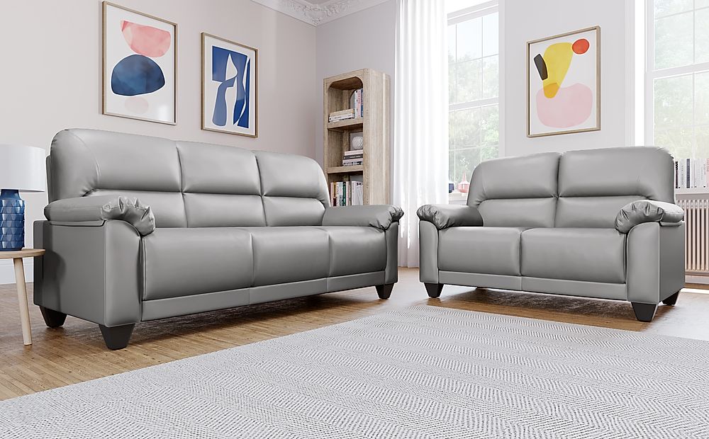 Kenton Small 3+2 Seater Sofa Set, Light Grey Classic Faux Leather