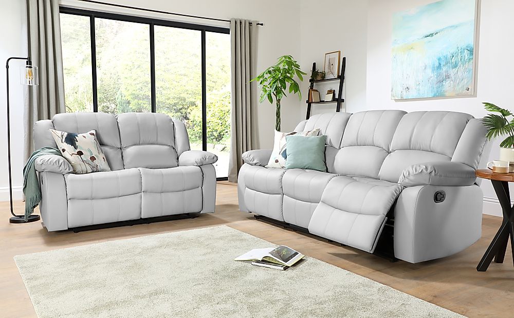 Dakota 3+2 Seater Recliner Sofa Set, Light Grey Classic Faux Leather