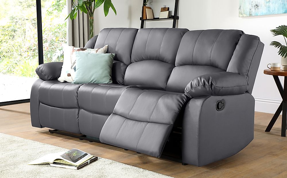 Dakota Grey Leather 3 Seater Recliner, Leather Recliner Sofa Set 3 2 1