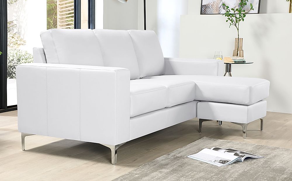 Baltimore White Leather L Shape Corner, Small White Leather Sectional