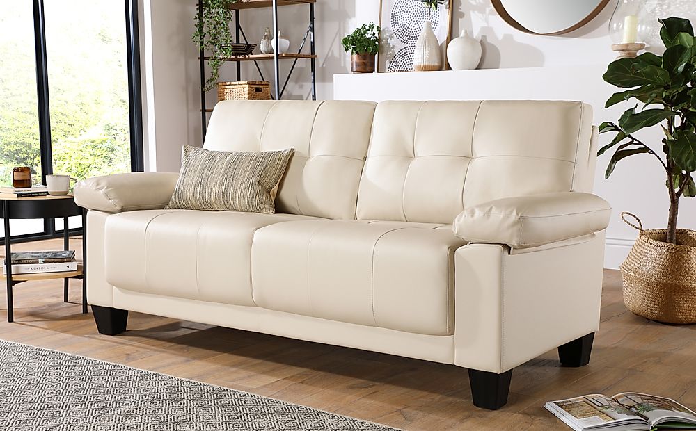 Linton Small Ivory Leather 3 Seater Sofa Furniture And Choice