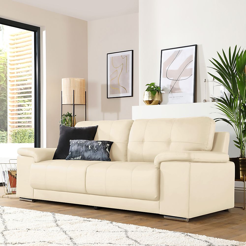 Kansas Ivory Leather 3 Seater Sofa, Ivory Leather Couch