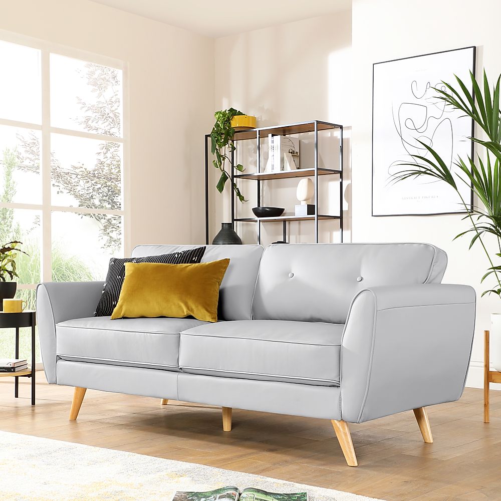 Harlow 3 Seater Sofa, Light Grey Classic Faux Leather