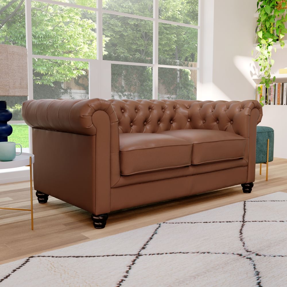 Hampton 2 Seater Chesterfield Sofa, Tan Classic Faux Leather