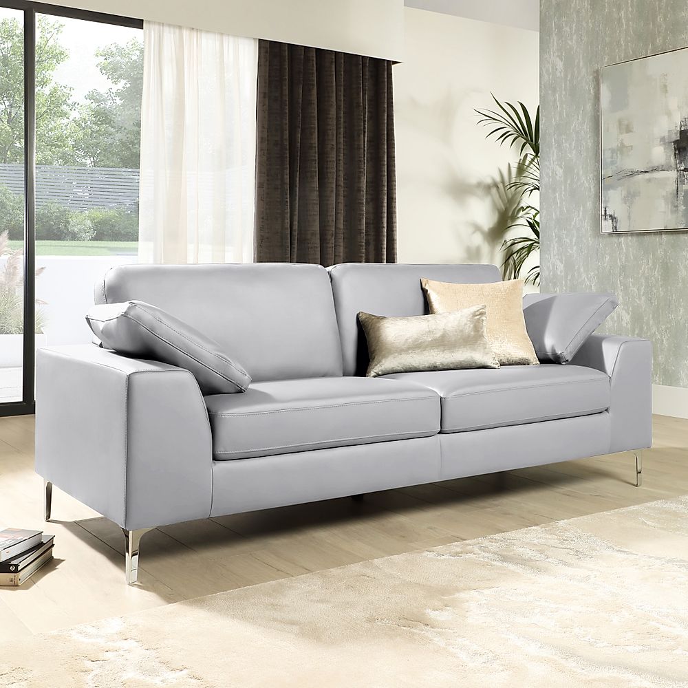 Valencia 3 Seater Sofa, Light Grey Classic Faux Leather