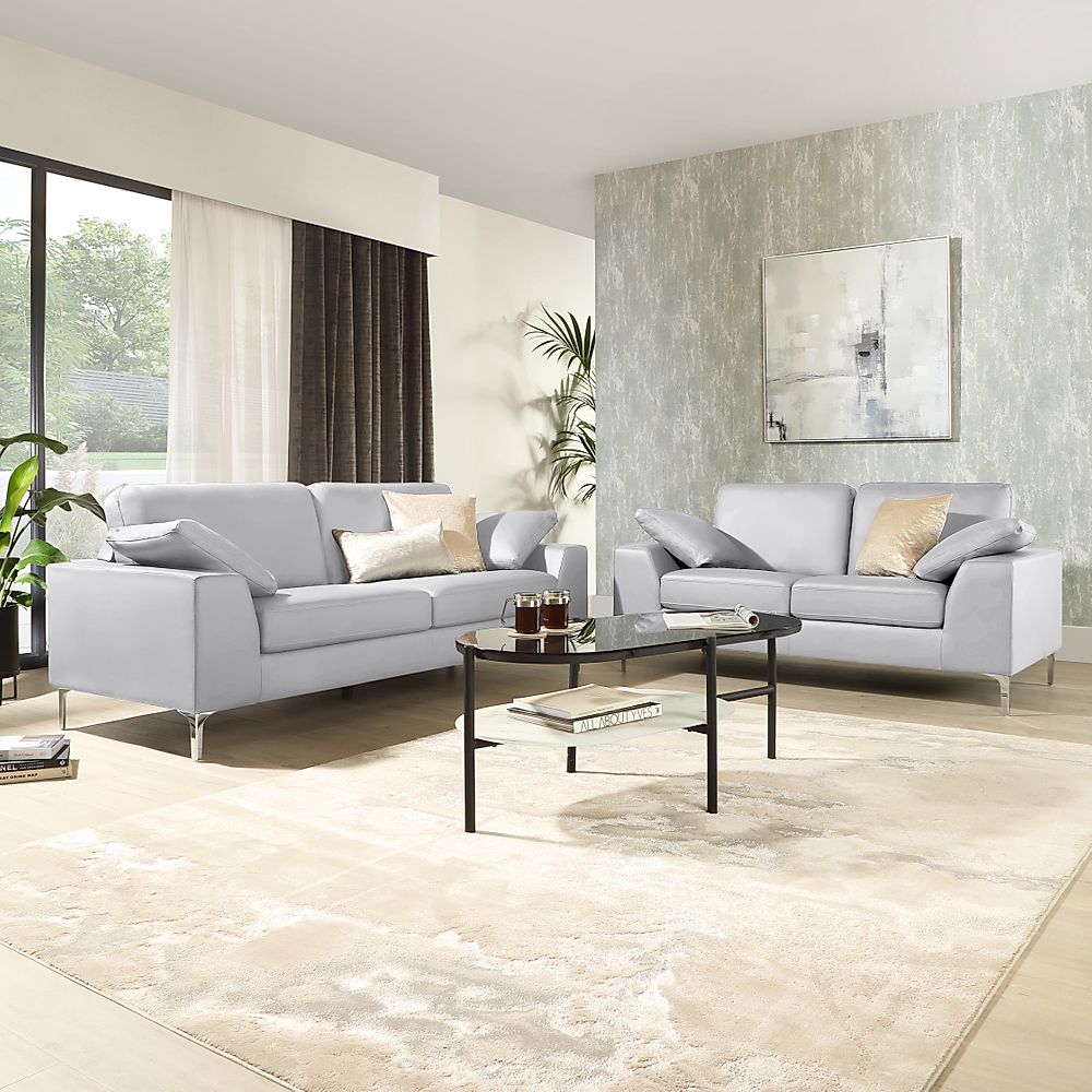 Valencia 3+2 Seater Sofa Set, Light Grey Classic Faux Leather