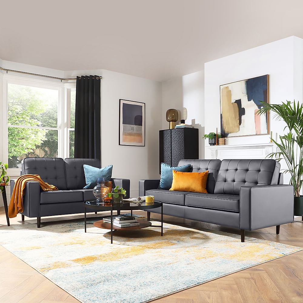 Stockholm 3+2 Seater Sofa Set, Grey Premium Faux Leather