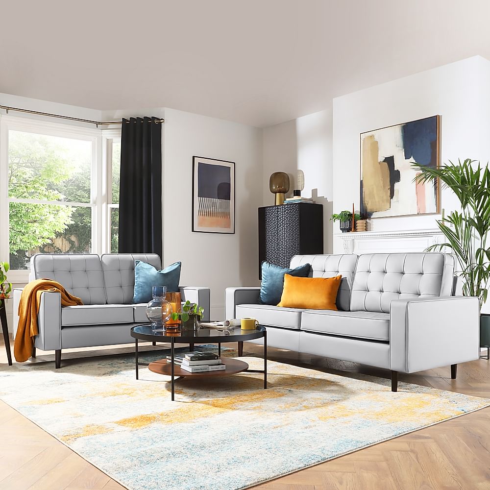 Stockholm 3+2 Seater Sofa Set, Light Grey Premium Faux Leather