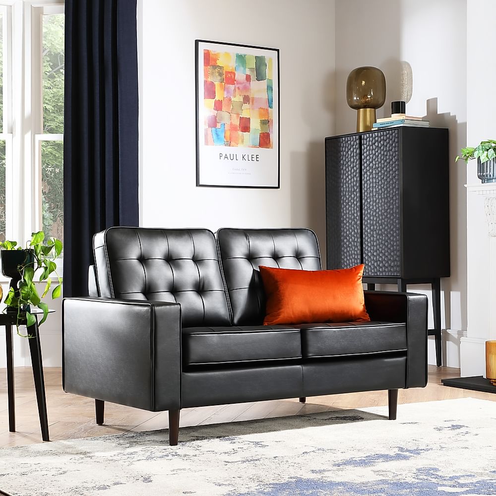 Stockholm 2 Seater Sofa, Black Premium Faux Leather