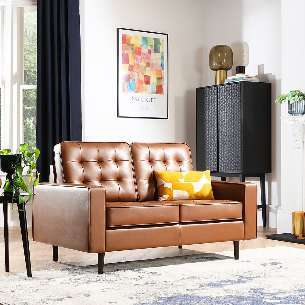 Stockholm 2 Seater Sofa, Tan Premium Faux Leather