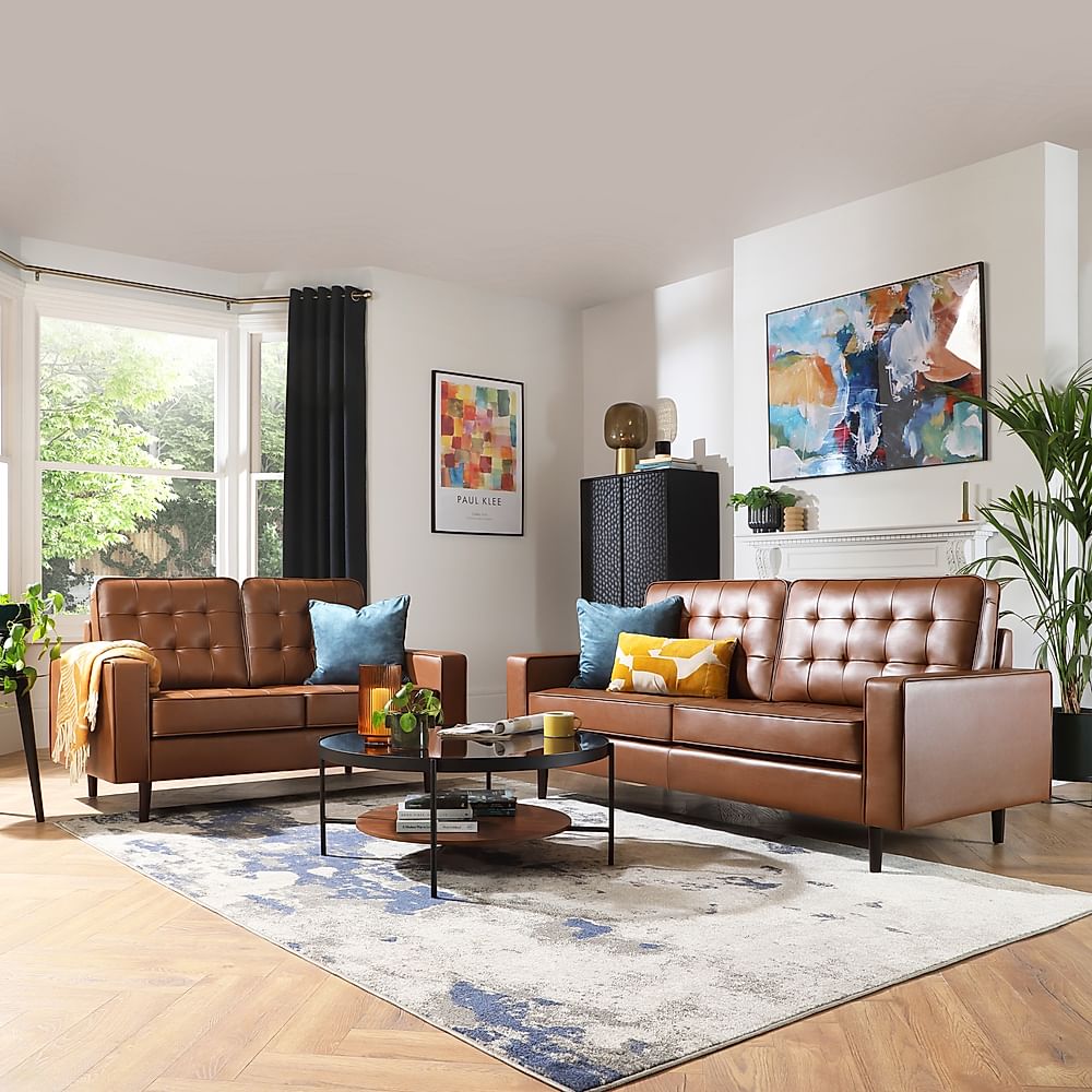 Stockholm 3+2 Seater Sofa Set, Tan Premium Faux Leather