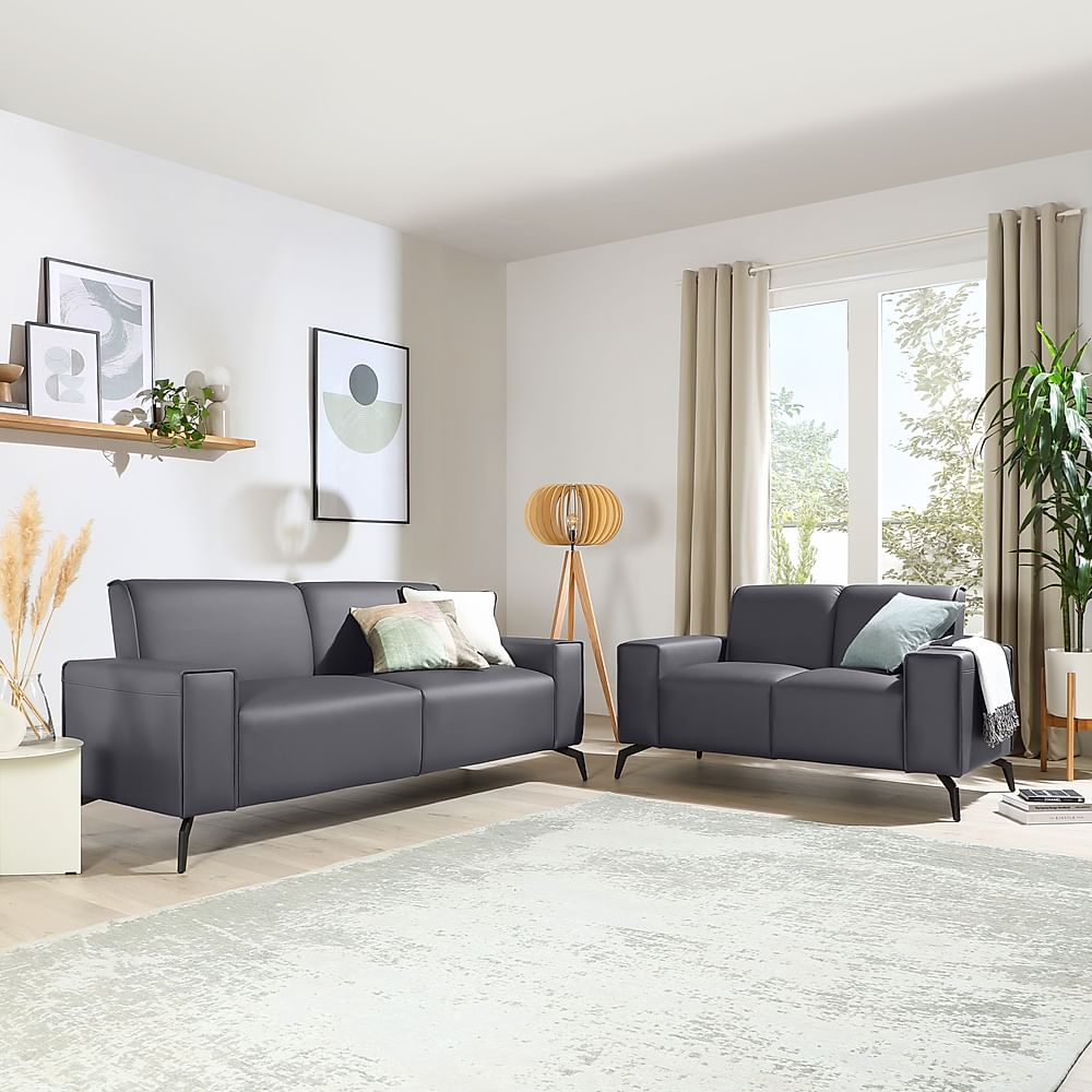 Ellison 3+2 Seater Sofa Set, Grey Premium Faux Leather