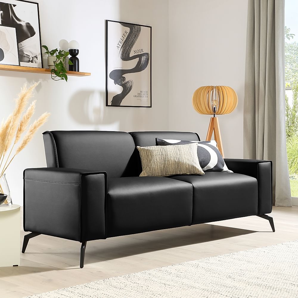 Ellison 3 Seater Sofa, Black Premium Faux Leather
