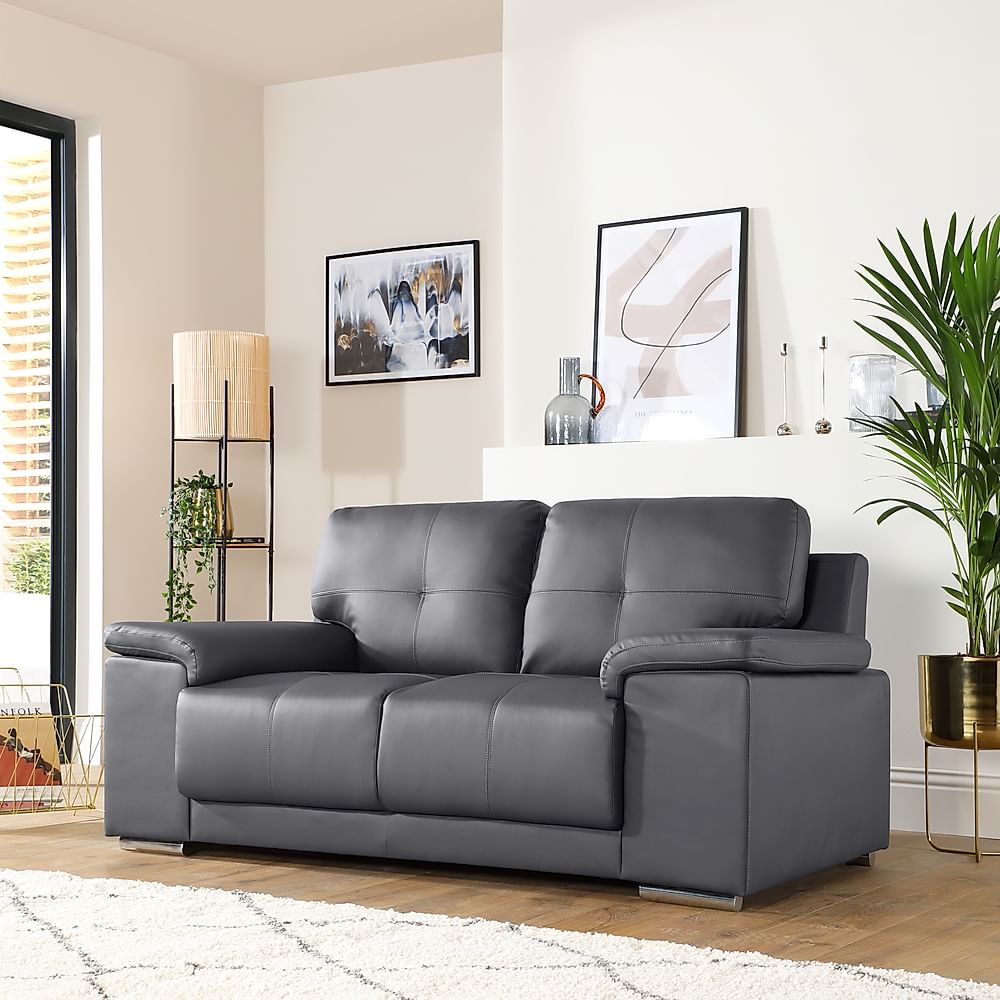 Kansas 2 Seater Sofa, Grey Premium Faux Leather