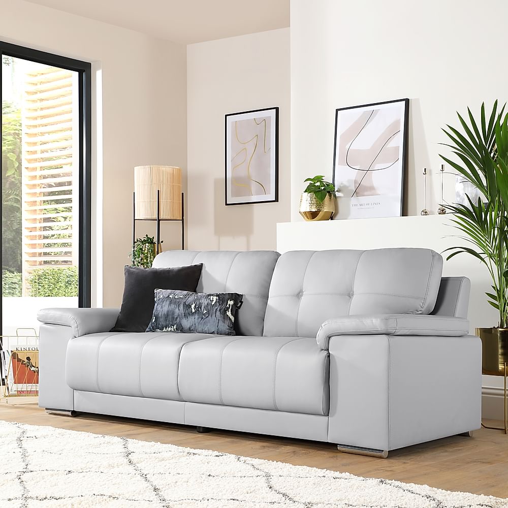 Kansas 3 Seater Sofa, Light Grey Premium Faux Leather