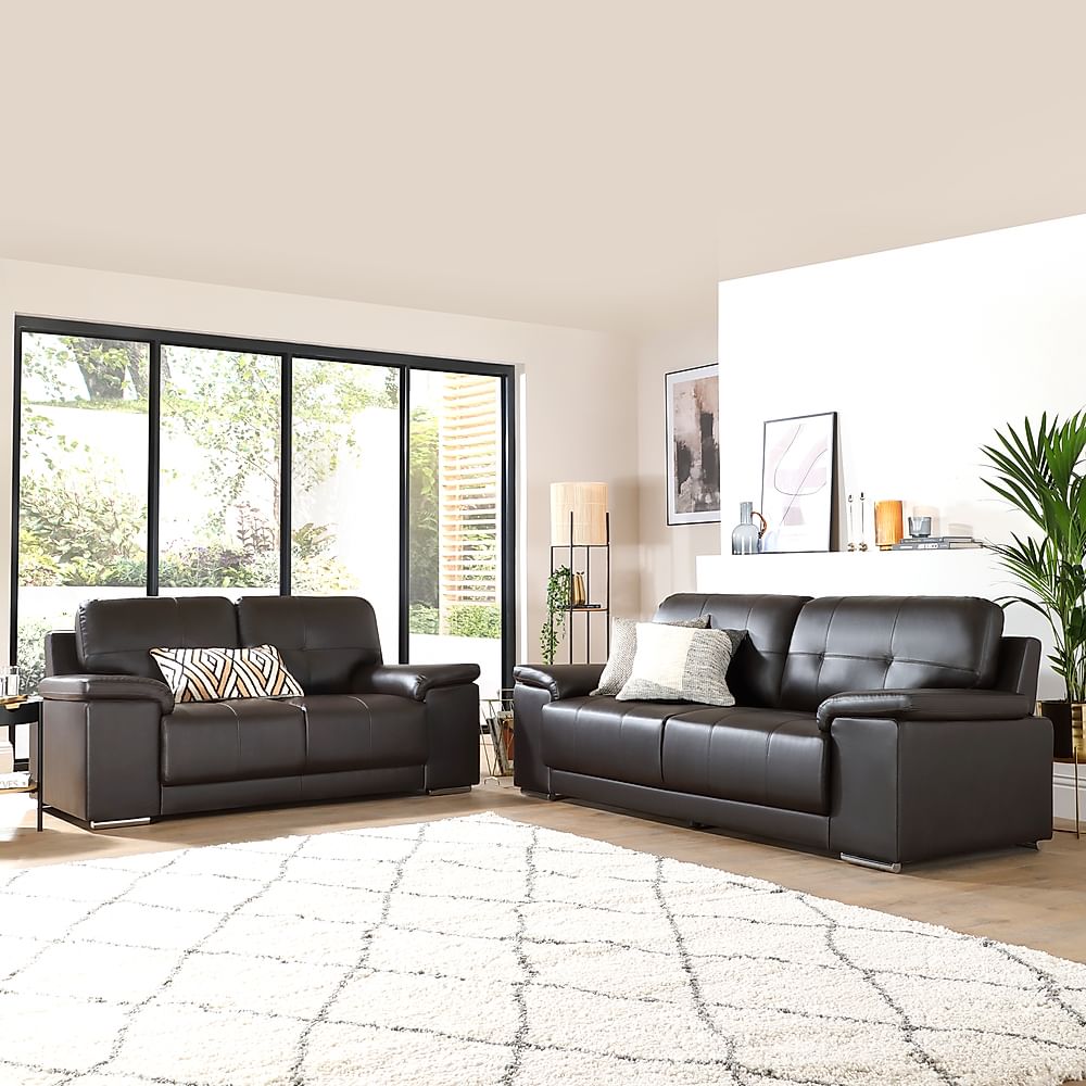 Kansas 3+2 Seater Sofa Set, Brown Premium Faux Leather