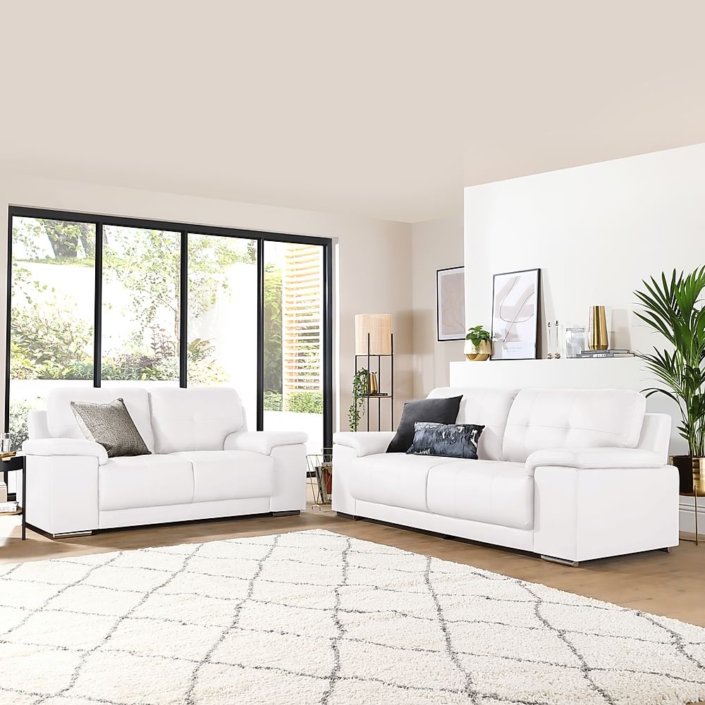 Kansas 3+2 Seater Sofa Set, White Premium Faux Leather