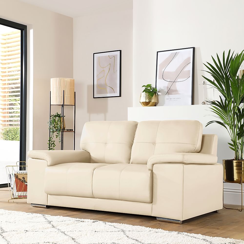 Kansas 2 Seater Sofa, Ivory Premium Faux Leather