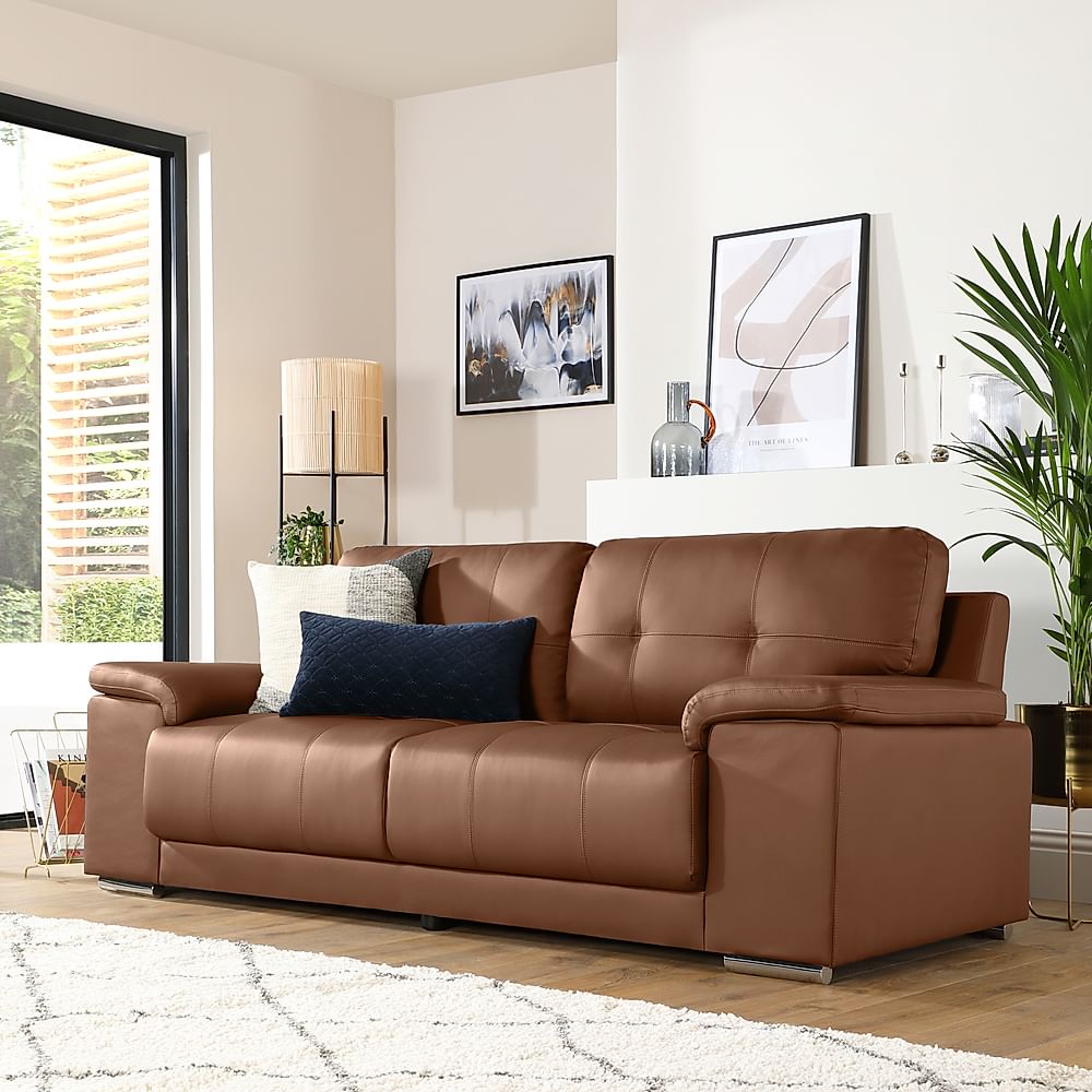 Kansas 3 Seater Sofa, Tan Premium Faux Leather