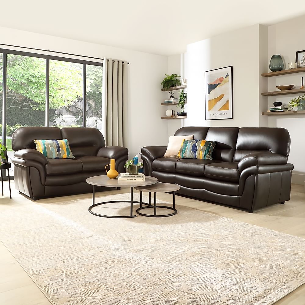 Anderson 3+2 Seater Sofa Set, Brown Classic Faux Leather