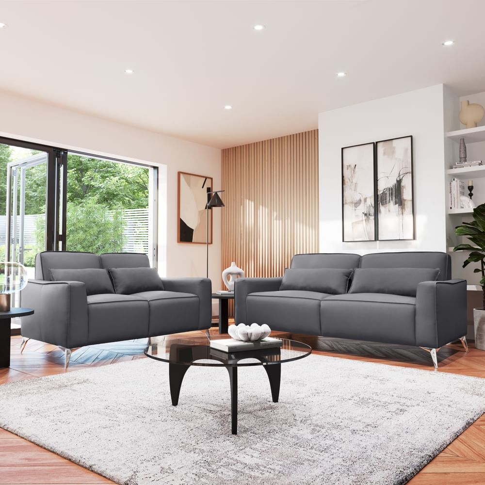 Michigan 3+2 Seater Sofa Set, Grey Premium Faux Leather