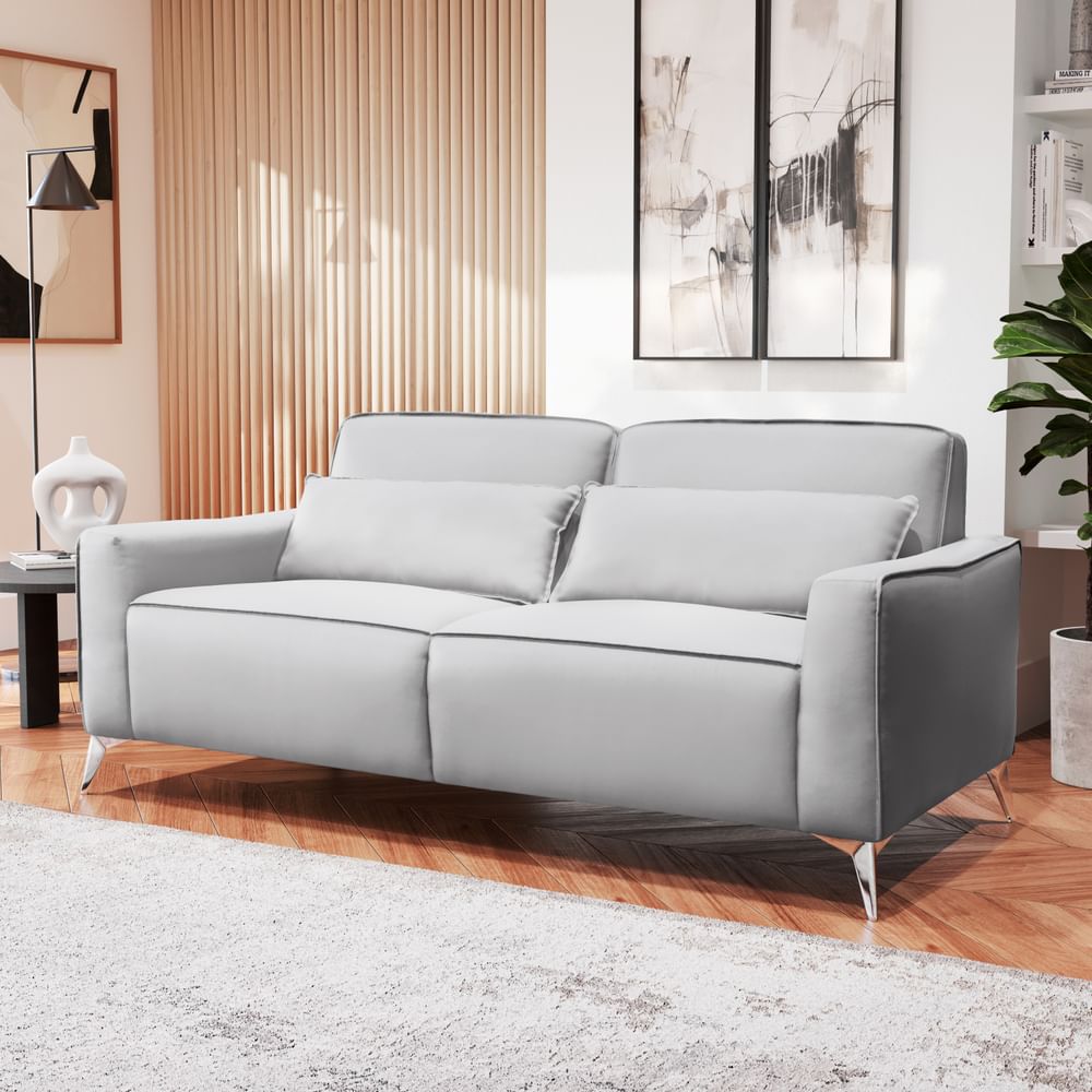 Michigan 3 Seater Sofa, Light Grey Premium Faux Leather